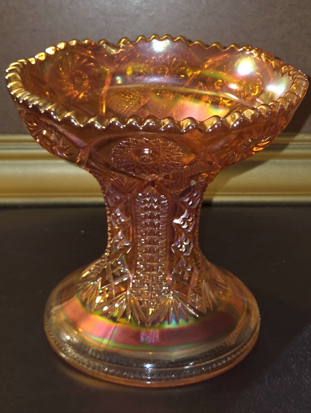 Antique 1910s Imperial Carnival Glass Twins Marigold Fruit Bowl Base Made In USA